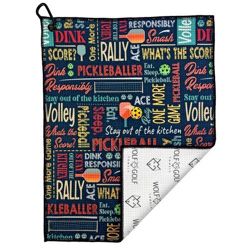 Wolf Golf Towels Pickleball Accessories | Pickleball Gifts | Paddles, Balls and Phrases Towel | Sport Towel | Retirement Gift