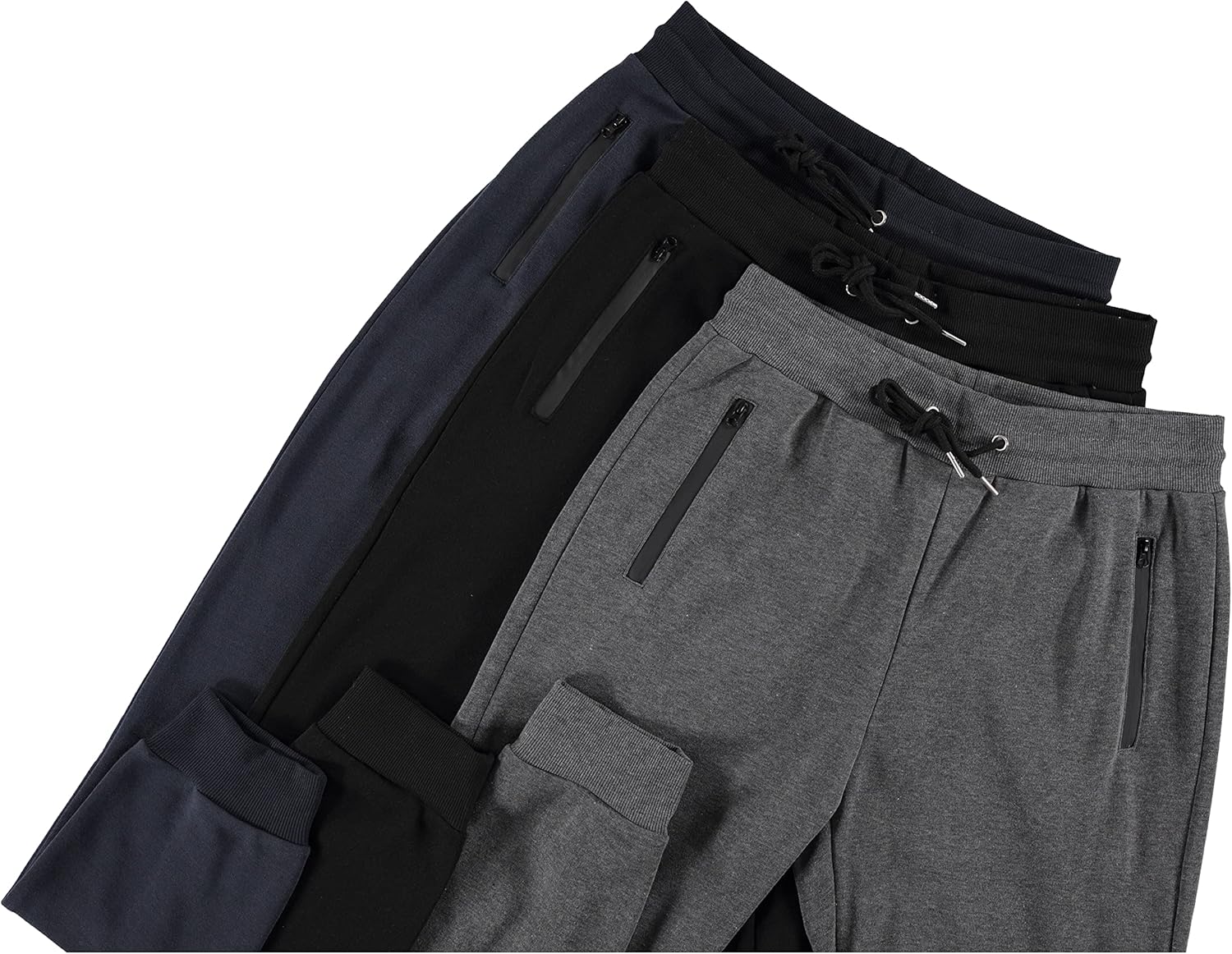 PURE CHAMP Men's Fleece Jogger Sweatpants - 3 Pack with Zipper Pocket | Sizes S-3XL