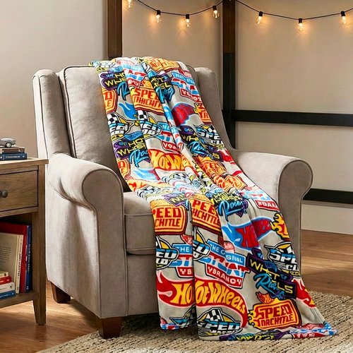 Hot Wheels Plush Throw Blanket - Super Soft Kids Bedding, 46" x 60", Officially Licensed by Franco