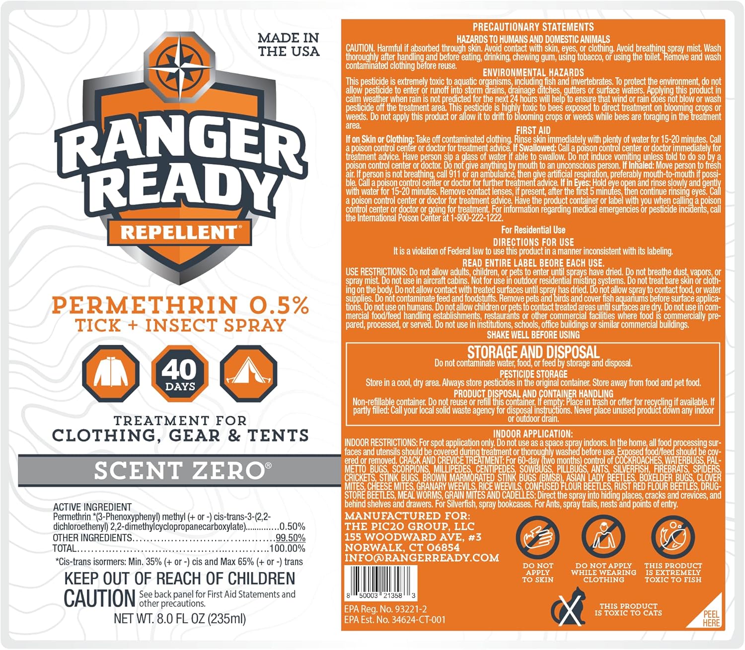 Ranger Ready Repellents 0.5% Permethrin Spray - Effective Insect & Tick Protection for Clothes | 8 Fl Oz