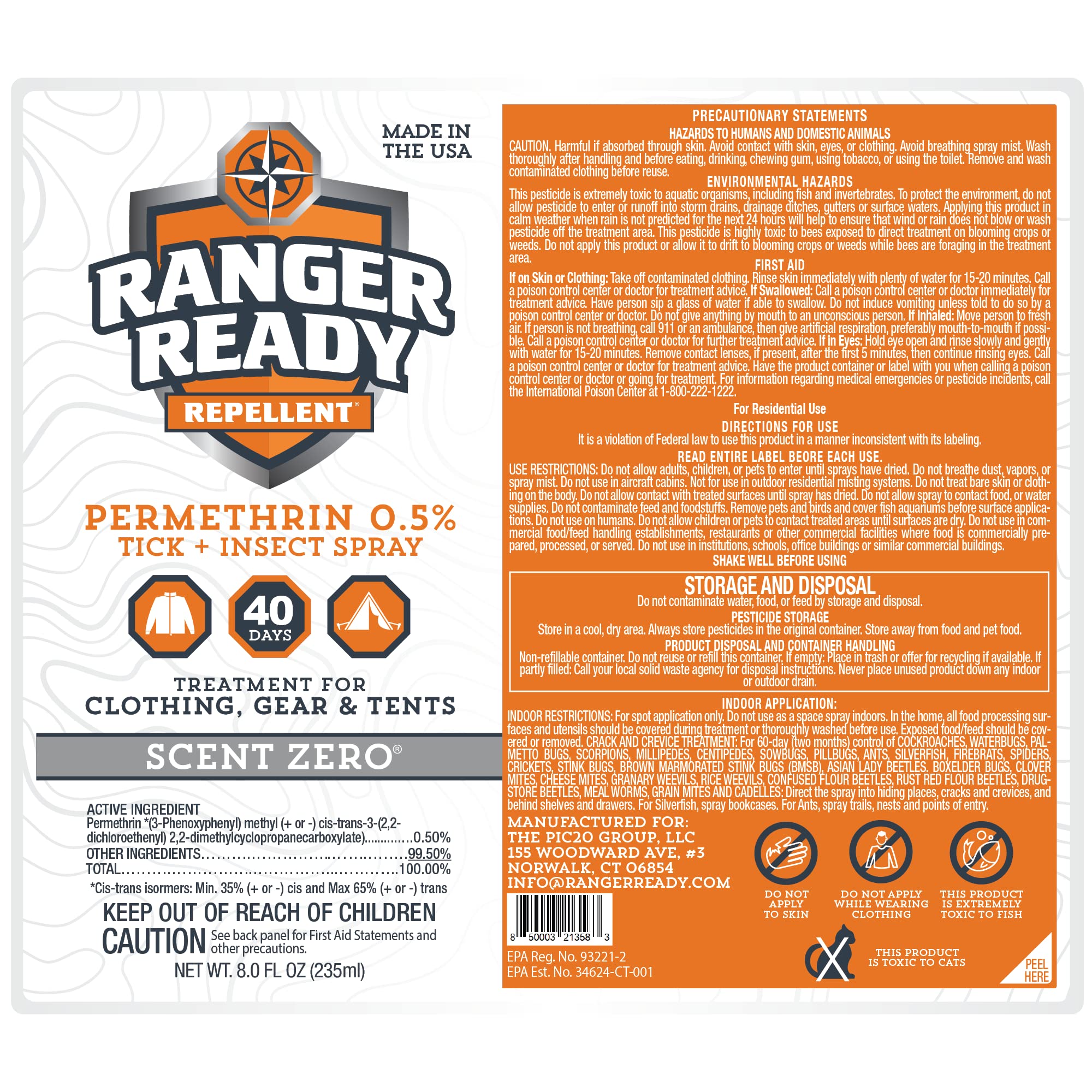 Ranger Ready Permethrin Spray for Clothes and Outdoor Gear - Permethrin Insect & Tick Repellent - Scent Zero (8oz, Pack of 3)
