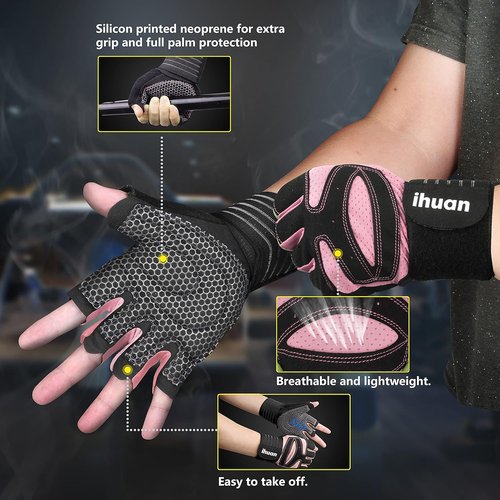 Ihuan Ventilated Weight Lifting Gloves - Full Palm Protection & Wrist Wrap Support | Unisex Fitness Gear