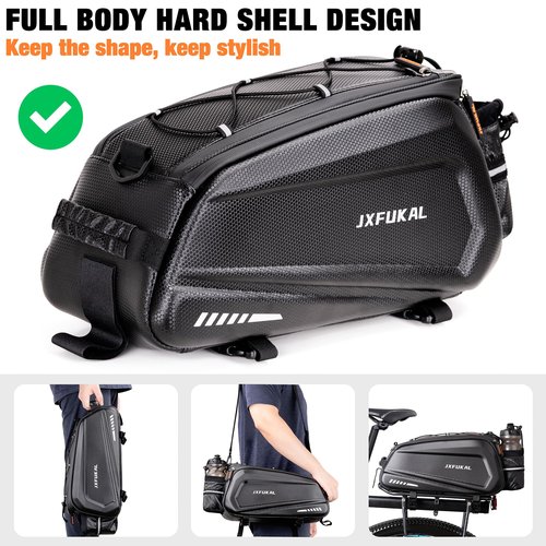 JXFUKAL Bike Bags for Bicycle Rear rack - 9.5L/17L/40L Hard Shell Waterproof Bike Ebike Trunk Pannier Saddle Seat Bag Carrier with Reflector, Rain Cover & Shoulder Strap for Commuter Travel Outdoor