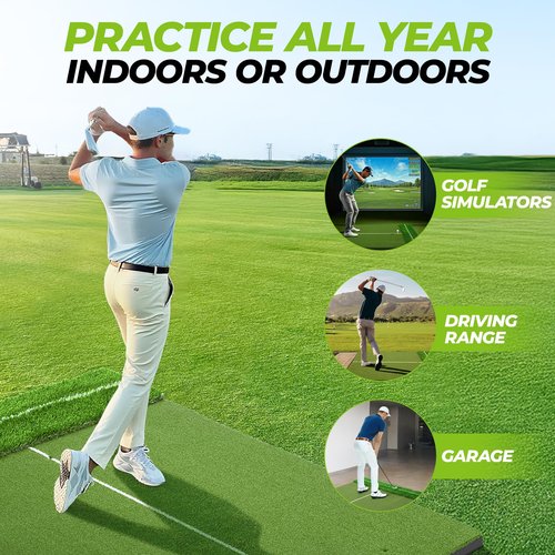 Golfguru Golf Mat 5x4ft-16mm Thickened Dual Turf Golf Hitting Mat with Alignment Aid, Dense Elite Mats Practice Outdoor Indoor, Chipping Training Matt for Backyard Garage Driving Simulators