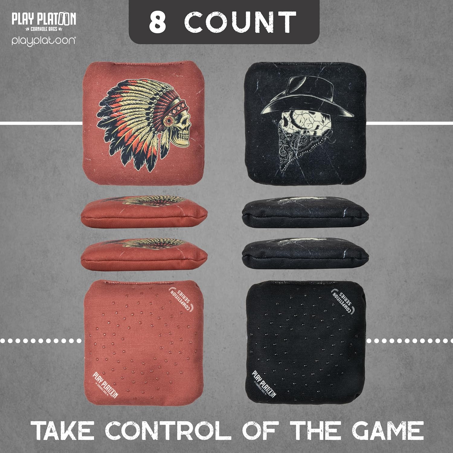 Play Platoon Cornhole Bags Set - Regulation Professional Weight, Double-Sided Slick & Stick | 8-Pack for Pro Toss Game
