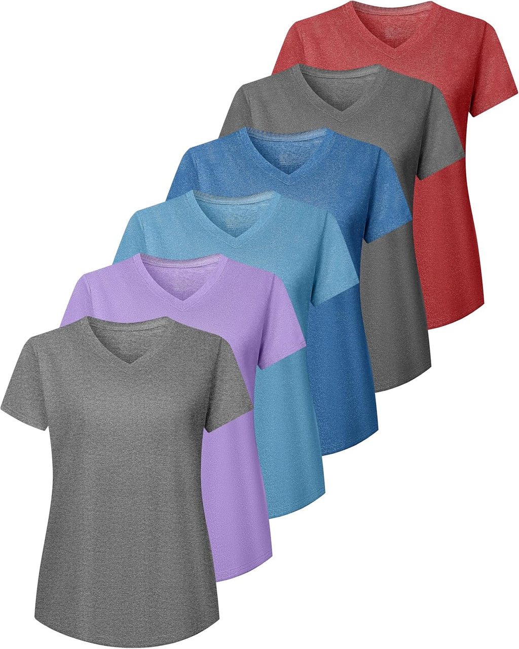 Skiennix 6 Pack Women's V-Neck Workout Shirts - Athletic Short Sleeve, UPF 50+ UV Protection, Quick Dry Yoga Tops