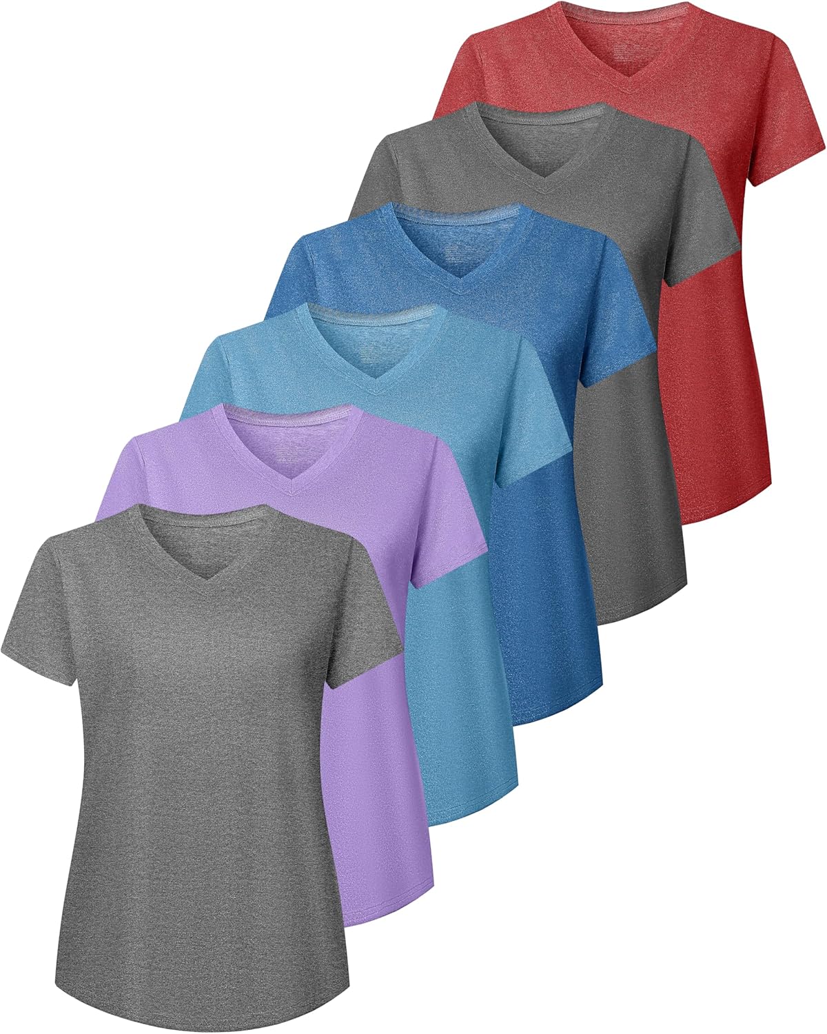 Skiennix 6 Pack Women's V-Neck Workout Shirts - Athletic Short Sleeve, UPF 50+ UV Protection, Quick Dry Yoga Tops