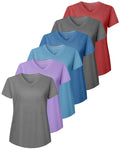 NebuKinex 6 Pack Workout Tops for Women Short Sleeve V-Neck Athletic T Shirts UV UPF 50+ Sun Protection Quick Dry Gym Running Yoga Tee-XL