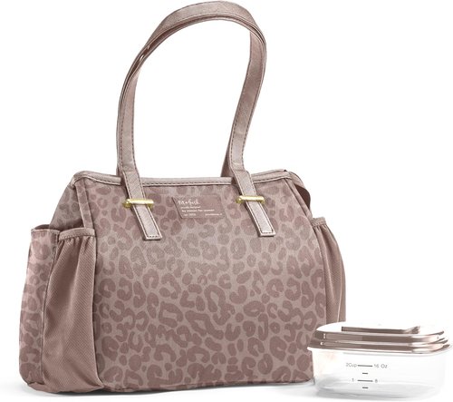 Fit & Fresh Copley Insulated Lunch Bag for Women - Lightweight, Stain-Resistant, Large Mocha Feline Fine