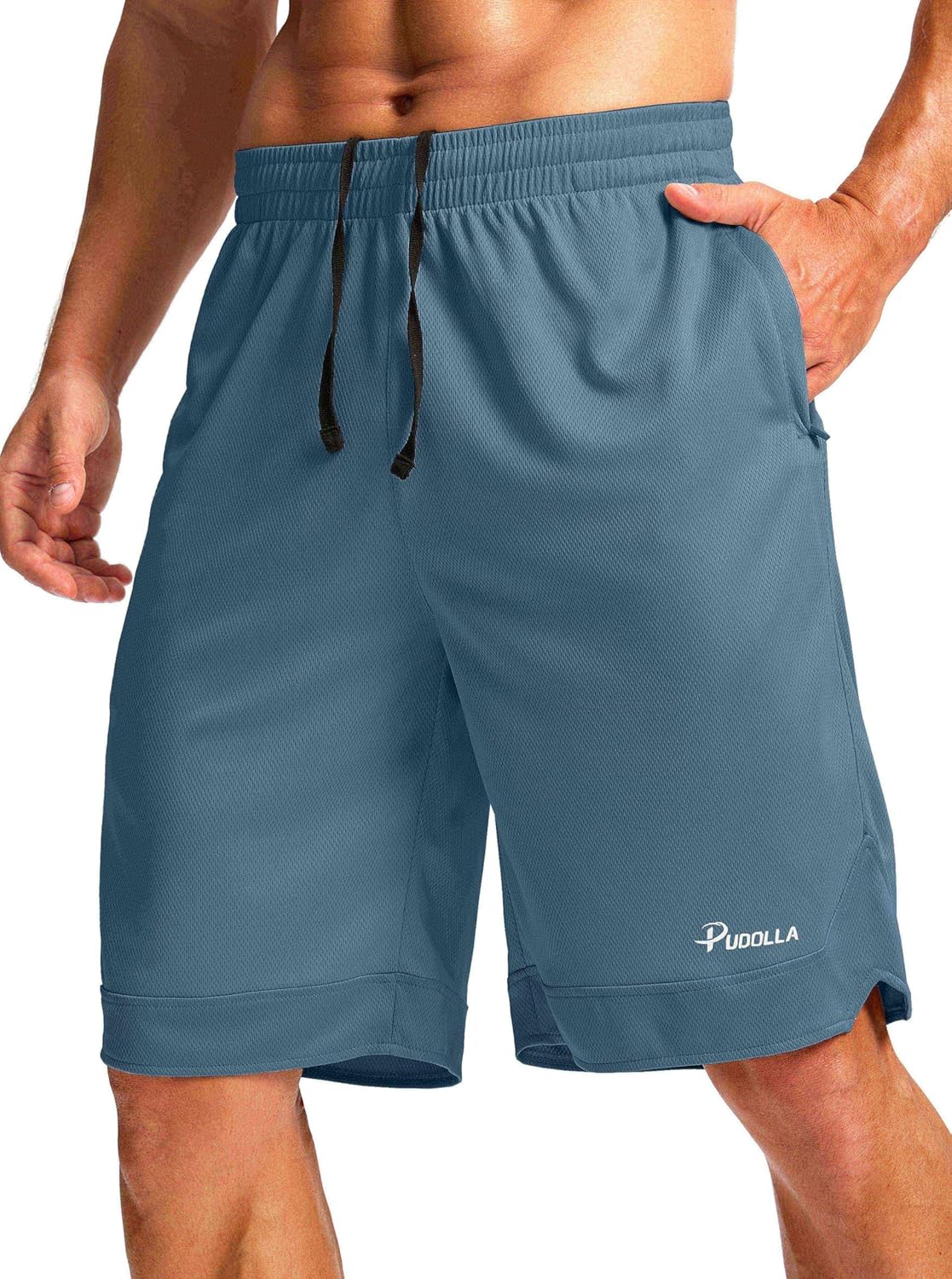 Pudolla Men's Basketball Shorts - Lightweight Quick-Dry Gym Shorts with Zipper Pockets | 11" Length