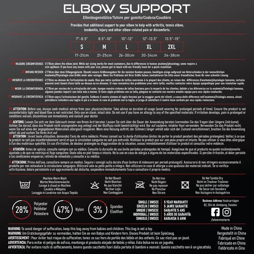 Sleeve Stars Elbow Sleeve for Pain Relief & Protection - Elbow Compression Sleeve for Women & Men - Supportive Elbow Brace for Tendonitis, Recovery & Ideal for Sports, Work (M: 8.5"-10"/Black)