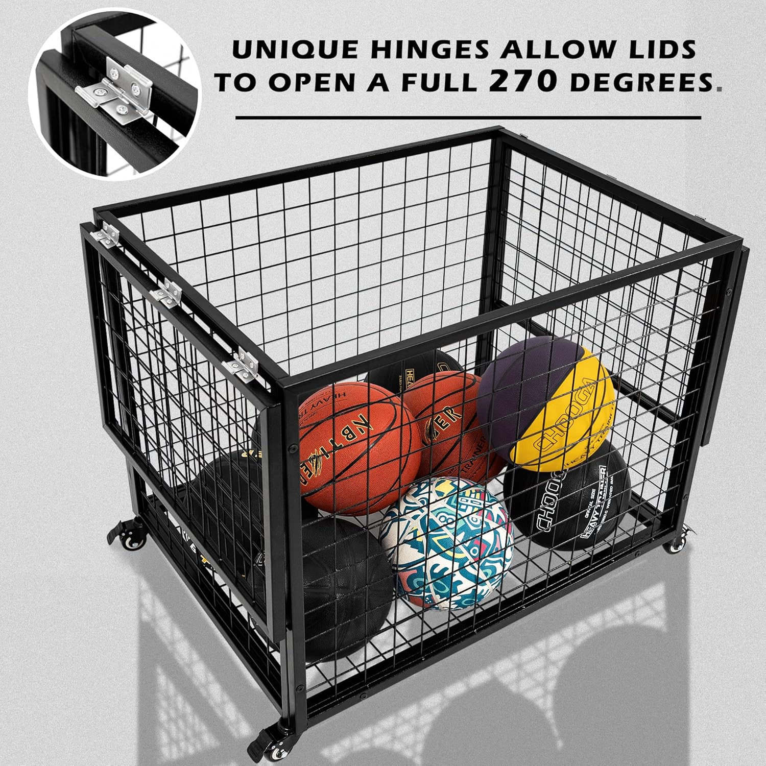 Rehomerance Basketball Organizer Cart - Lockable Lid & Rolling Storage Bin for Indoor/Outdoor Use