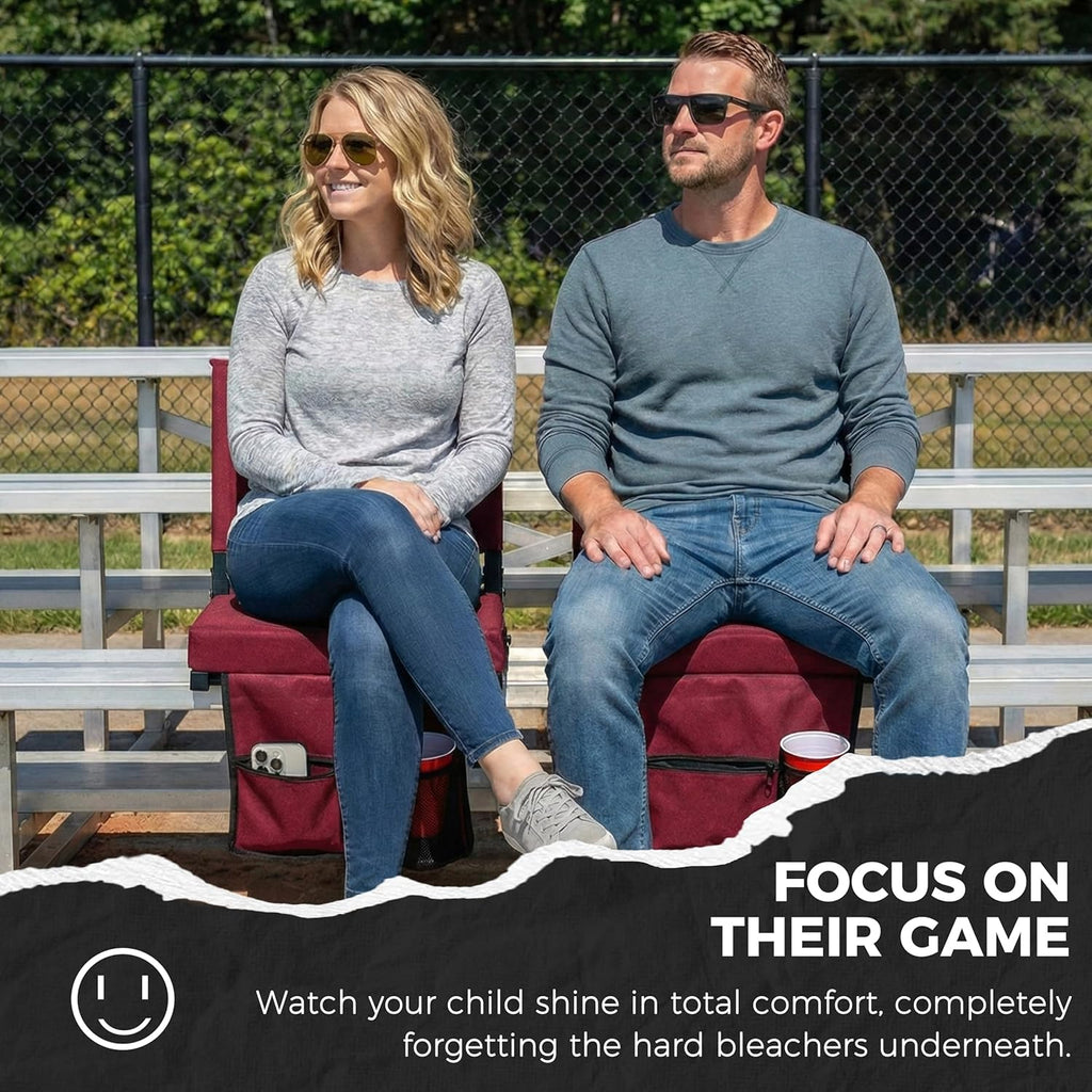 Sport Beats Stadium Seats - Comfortable Bleacher Chairs with Back Support & Cushion | Maroon, 2-Pack, 17" W x 12" D x 16.5" H