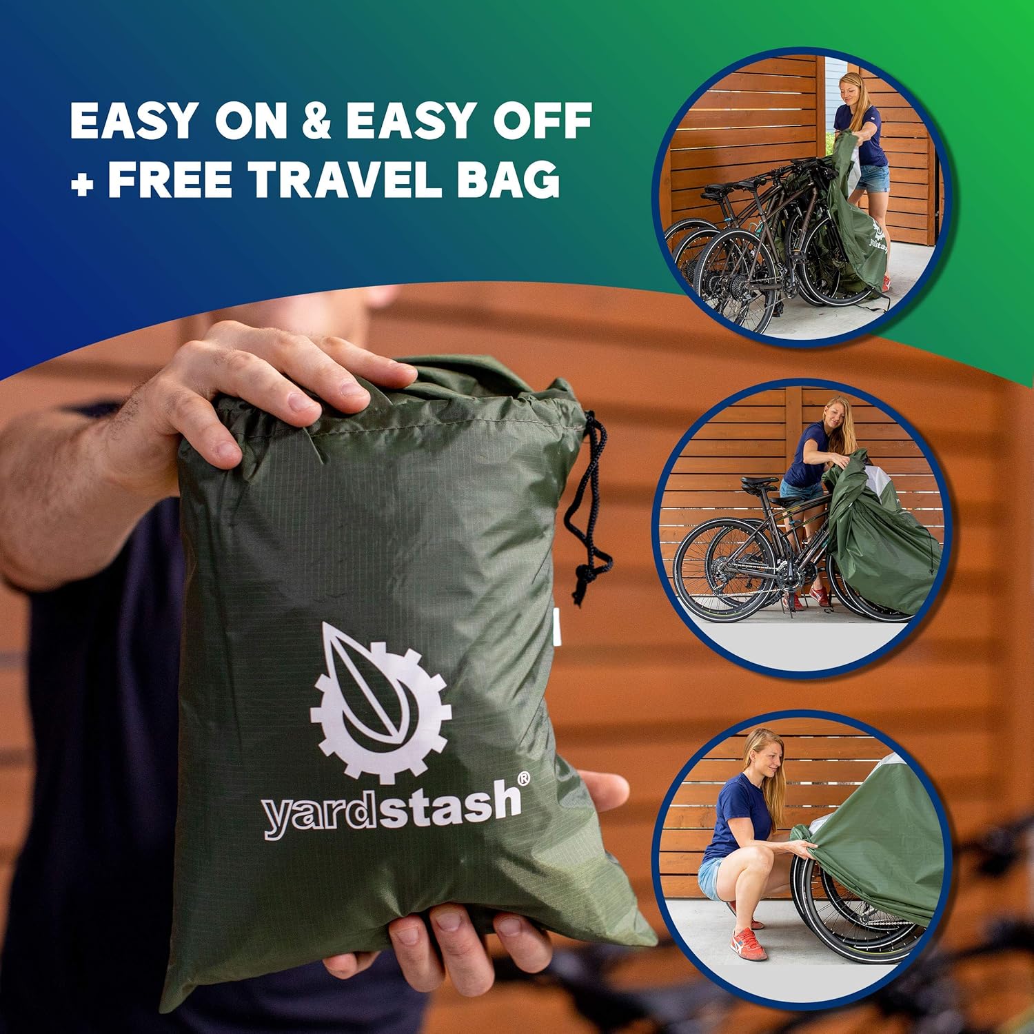 YardStash Bike Cover - XXL Waterproof & Weatherproof Bicycle Storage Solution | Reflective Green Tarp for Bikes, Trikes & E-Bikes