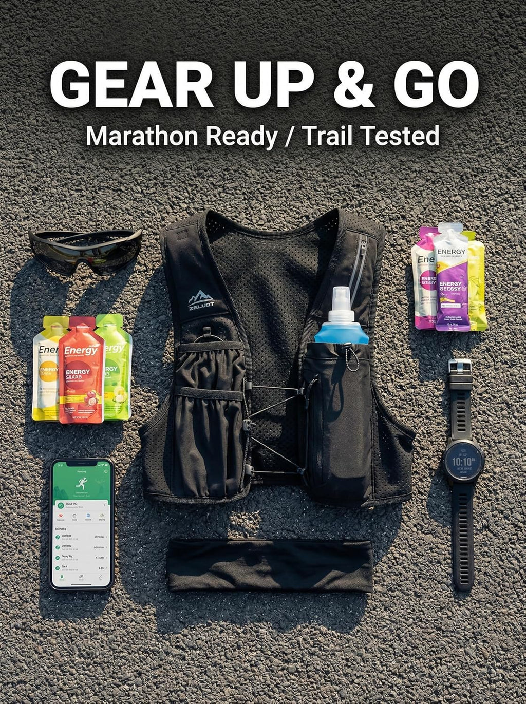 Skiennix Running Hydration Vest - Adjustable Chest Straps & 500ml Soft Flask | Lightweight & Reflective