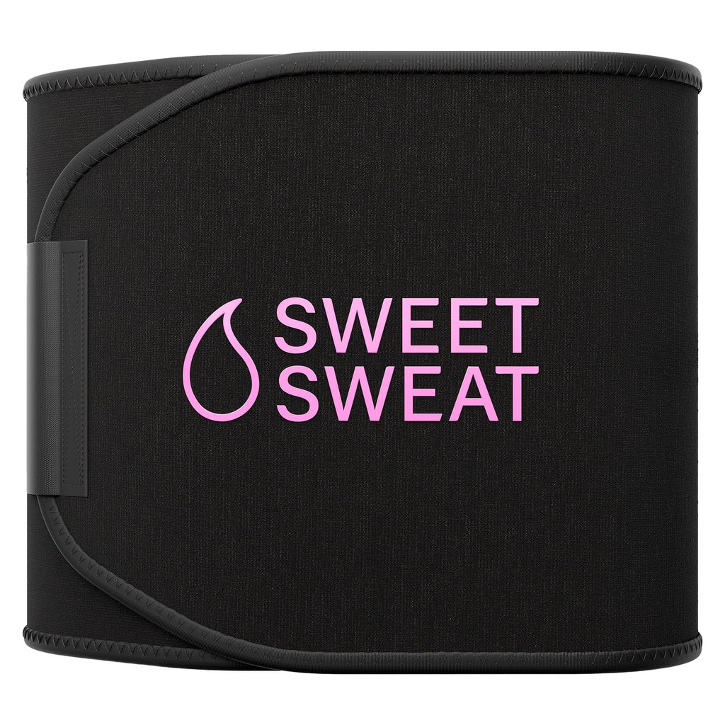 Sports Research Sweet Sweat Waist Trimmer Extra-Coverage (XC) - Premium Sweat Enhancing Fitness Band with More Belly Coverage - Adjustable Fit · Latex-Free Neoprene · More Coverage - Pink Logo (Med)