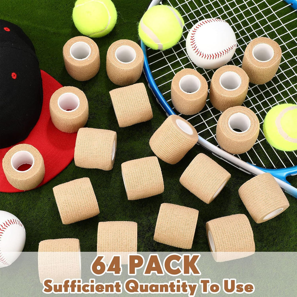 Treela Self-Adhesive Cohesive Bandage Wraps - 64 Pack, 2" x 5 Yards, Elastic & Breathable for Sports & Pets (Beige)