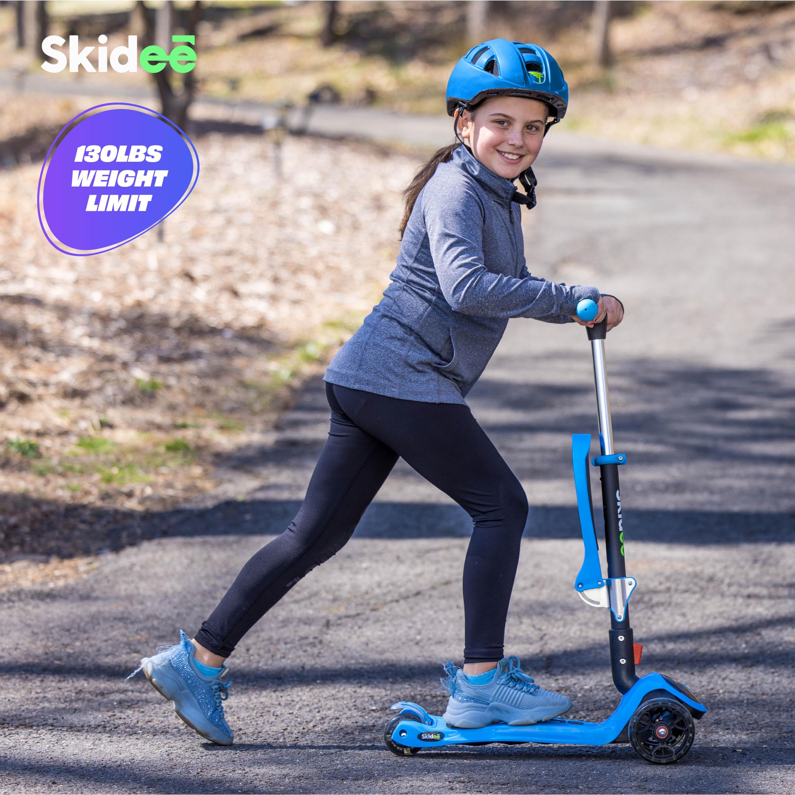 SKIDEE Kick Scooter for Kids 3-5 Foldable 3 Wheel Scooter with Lean-to-Steer, Adjustable Height, Removable Seat & LED Light Wheels Toddler Scooter for 3 to 12 Year Old Boys/Girls