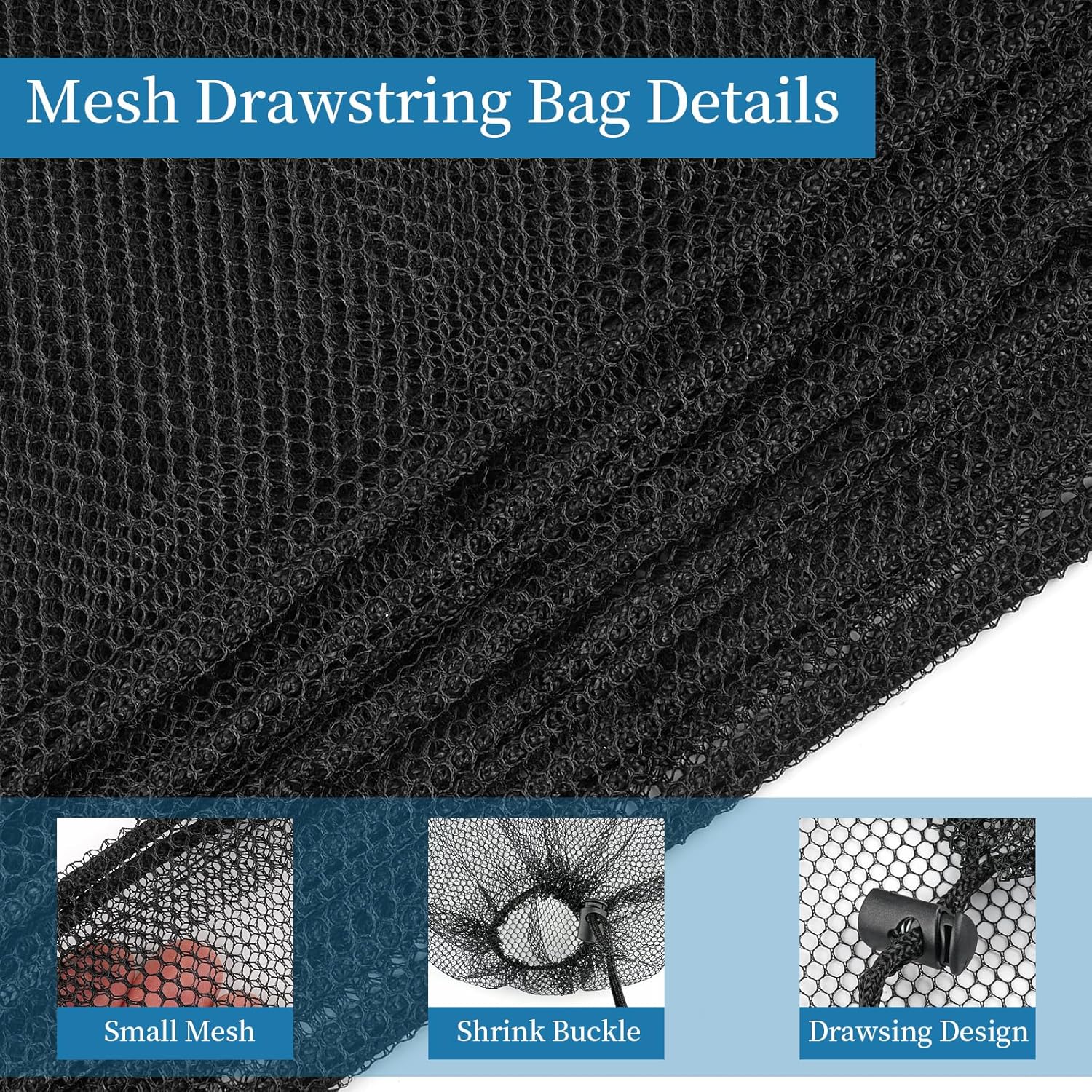 Skiennix 6 Pcs Mesh Drawstring Bags - 14x17 Inch Multipurpose Storage for Gym, Beach & Laundry | Black