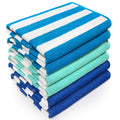 Beachland Classic Cabana Stripe Beach Towel - 30 x 60 inch - Soft Cotton Terry Resort Style Perfect for Beach and Pool (Royal-Mint-Tur, 6 Pack)