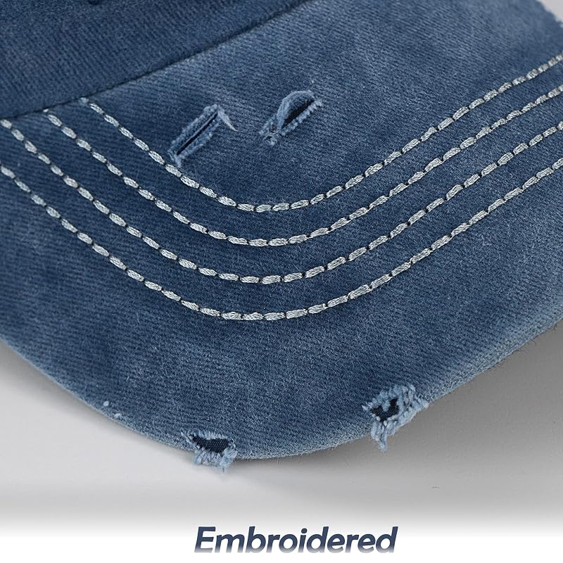 Distressed Ponytail Hat for Women – American Flag High Bun, One Size Navy