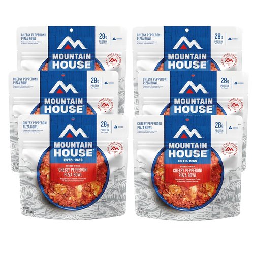 Mountain House Cheesy Pepperoni Pizza Bowl - Freeze-Dried Camping Food | 12 Servings, 30-Year Shelf Life