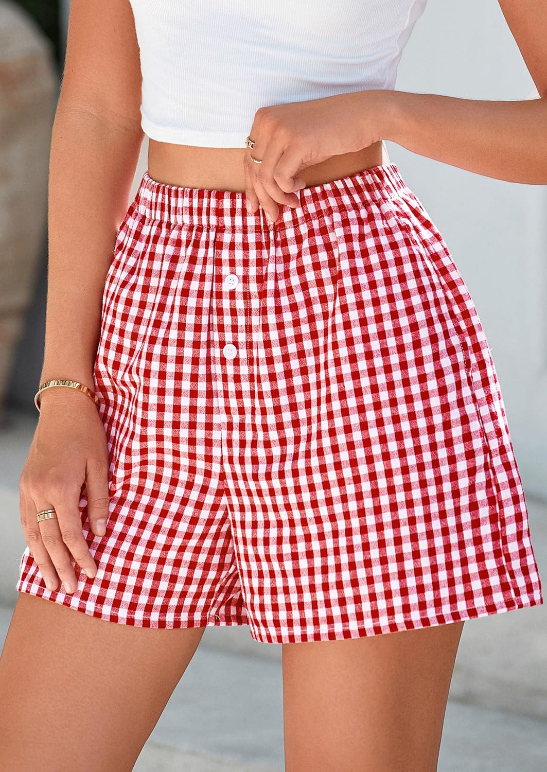 PrettyGarden Women's Pajama Shorts - Summer Gingham Lounge Sleepwear | Y2K Plaid Design