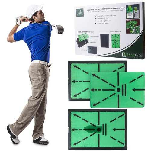 BridgeLinks Pathfinder Hitting Mat – Golf Impact & Alignment Training Mat with Replaceable Strike Pad