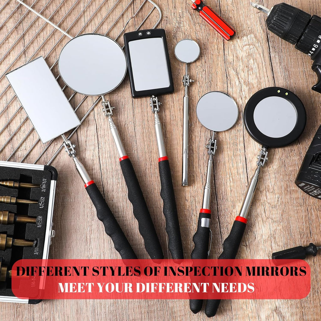 Skiennix LED Telescoping Inspection Mirror - Retractable Car Visual Reflector Tool | 6 Pcs Set