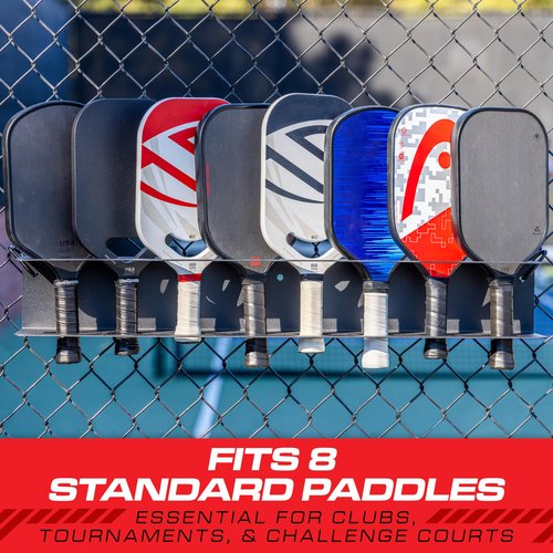 GoSports Pickleball Paddle Holder Rack - Fits 8 Pickleball Paddles - Fence Mount, Commercial Grade with Next Up Player Tracker