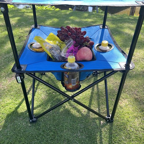 NiuXTool Portable Folding Camping Table with Cup Holders – Lightweight & Compact 2-Tier Outdoor Table with Storage, Ideal for Card Games, Snacks, Picnic, Tailgating & Camping (Blue + Black)