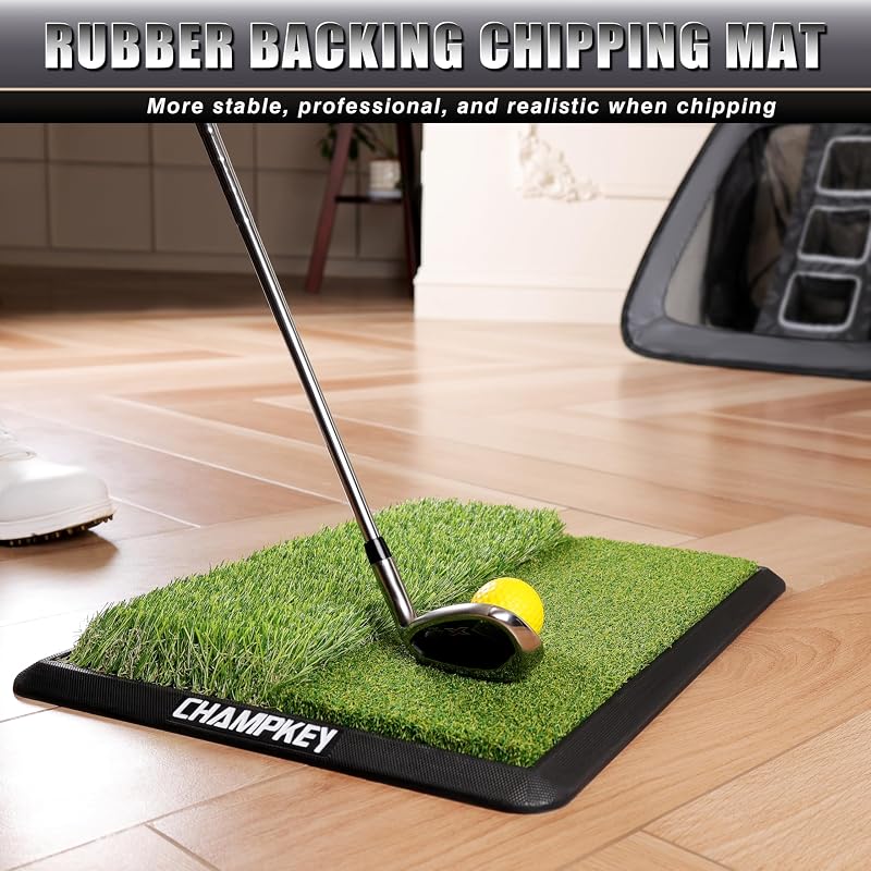 Champkey Double-Sided Golf Chipping Net with Dual Turf Mat, 12 Foam Balls