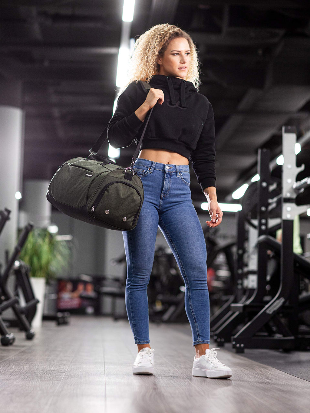 Fitgriff® Gym Bag for Men & Women with Shoe & Wet Compartment - Duffle Bag for Travel, Sports, Fitness & Workout (Army Green, 23 x 12 x 12″ (Medium))
