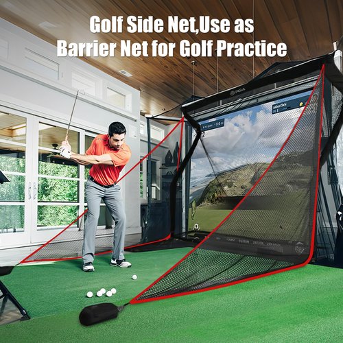 7x7ft 1Pcs Nylon Side Net Golf Accessory with 1 Sang Bag, Easy to Install Side Net for Golf Nets and Simulator Premium Sports Net Hitting Nets (Red)