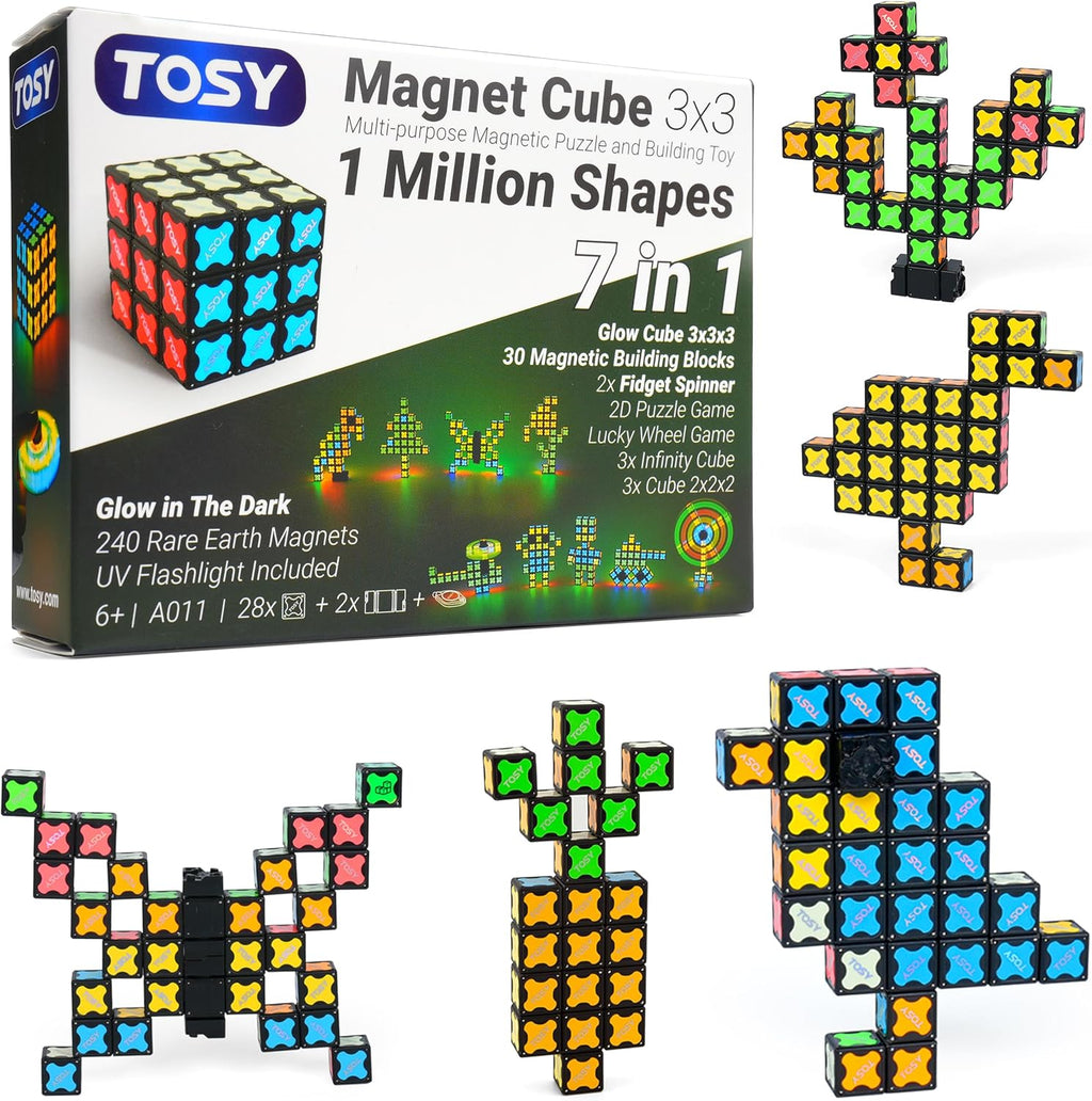 TOSY Magnet Cube 3x3 - 30 Blocks with 240 Magnets | Creative Building & Fidget Spinner Toy