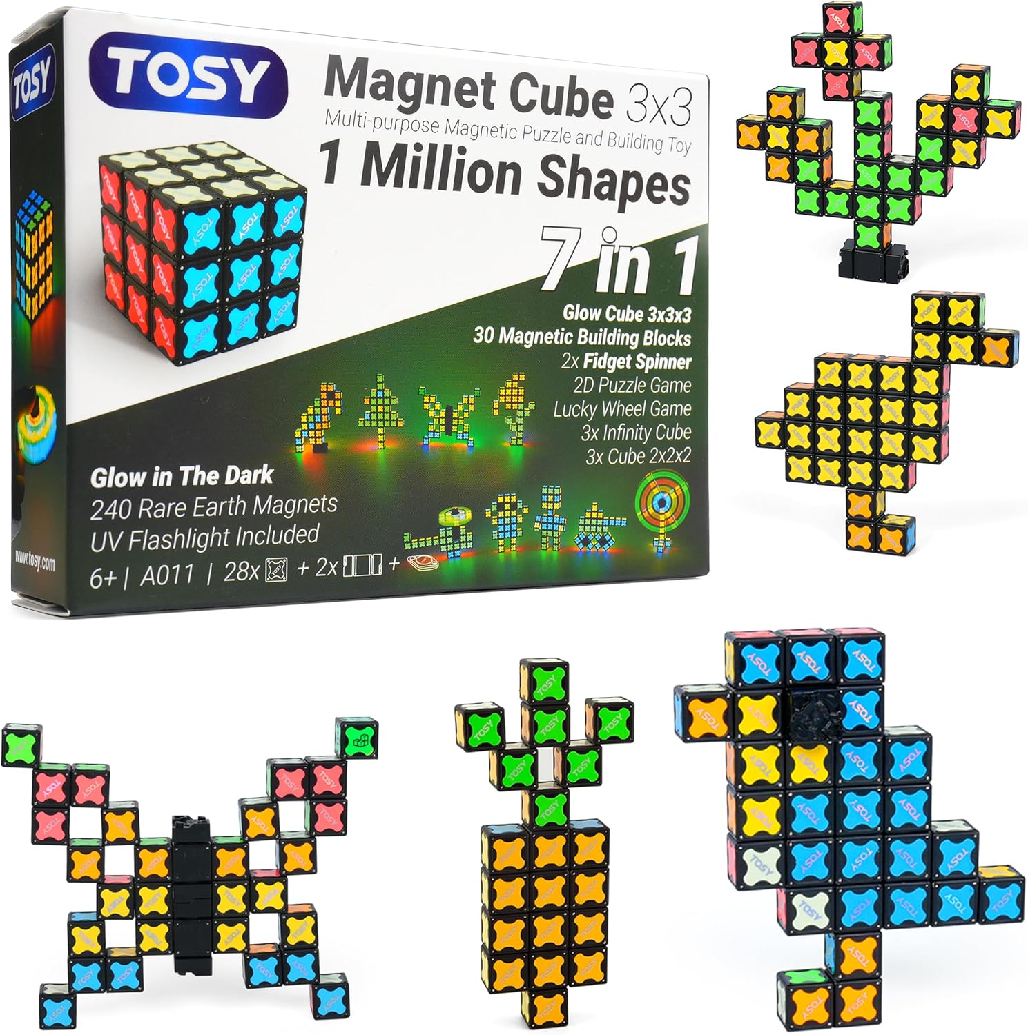 TOSY Magnet Cube 3x3 - 30 Blocks with 240 Magnets | Creative Building & Fidget Spinner Toy