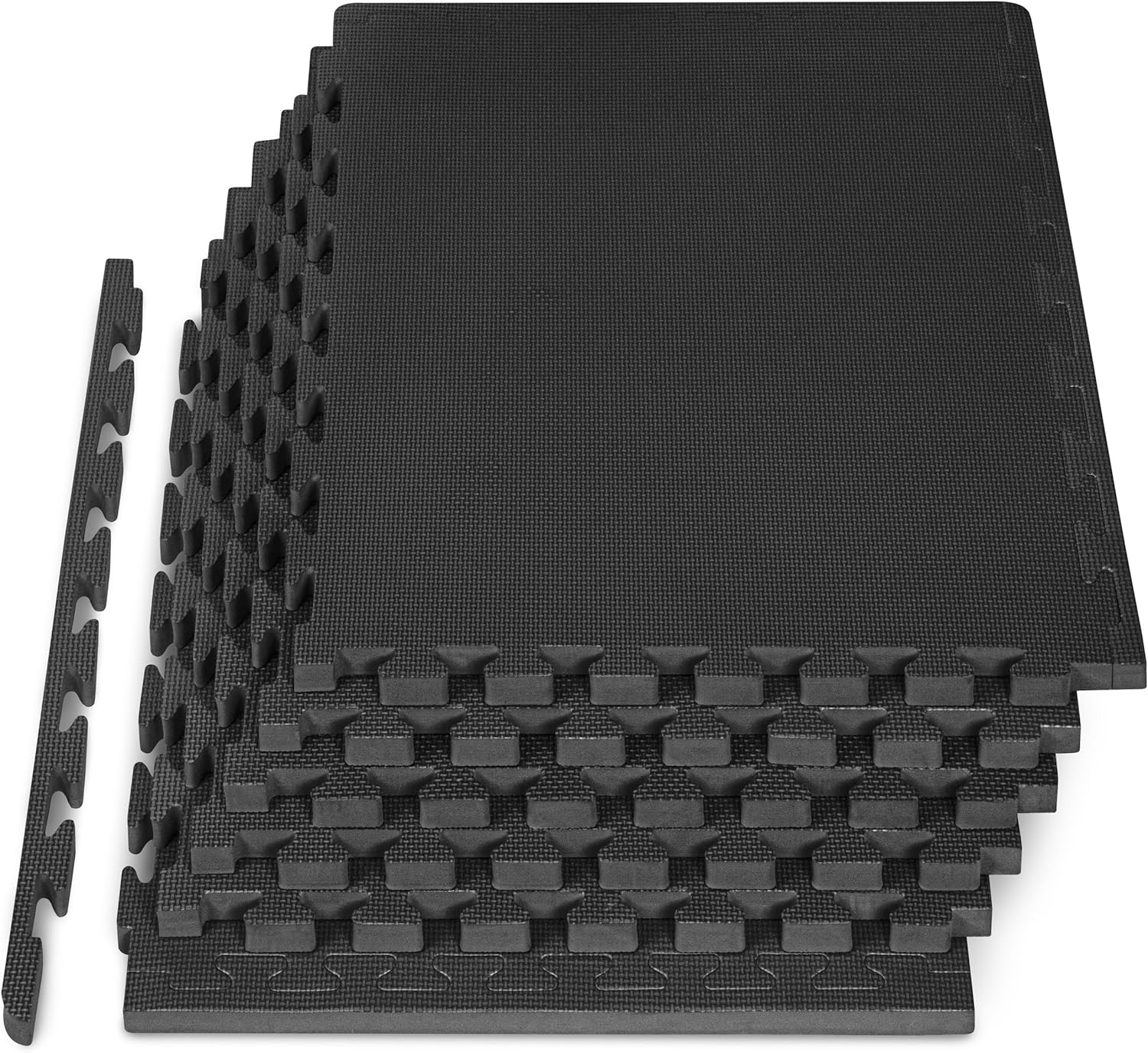 ProsourceFit Extra Thick Exercise Puzzle Mat - 1-Inch EVA Foam Interlocking Tiles | Cushioned Flooring, Black, 24 SQ FT