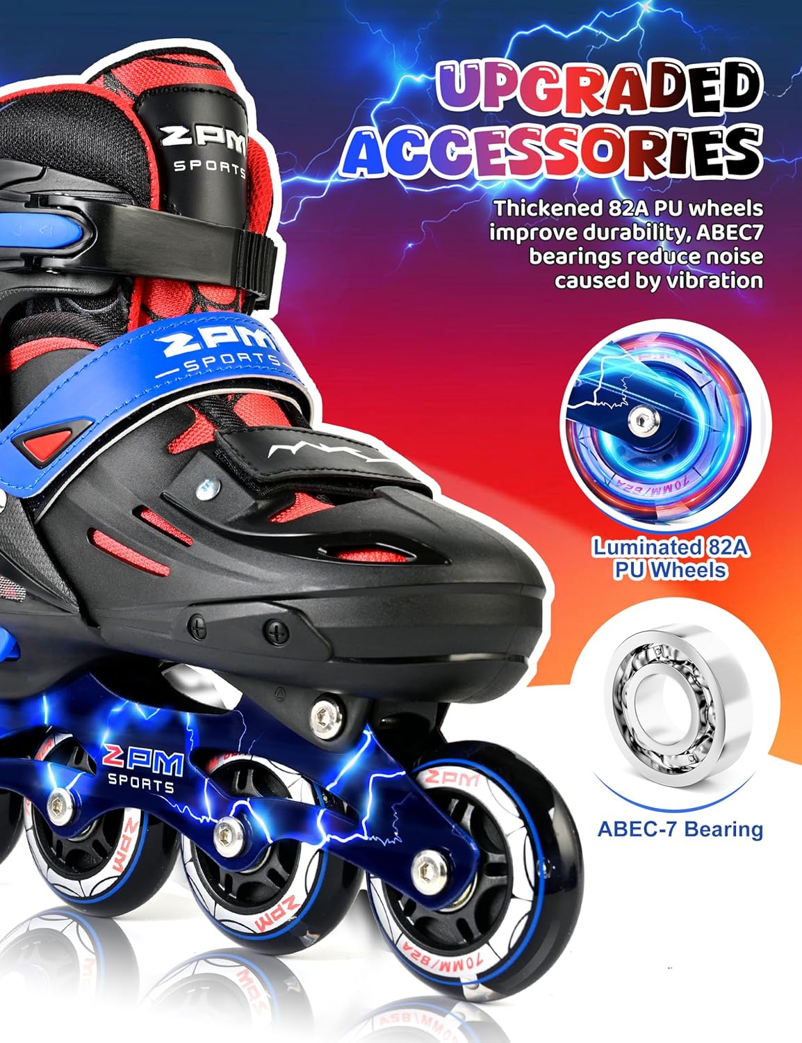 2PM SPORTS Inline Skates for Kids - Adjustable Light-Up Roller Skates for Ages 5-12 | Indoor/Outdoor Use