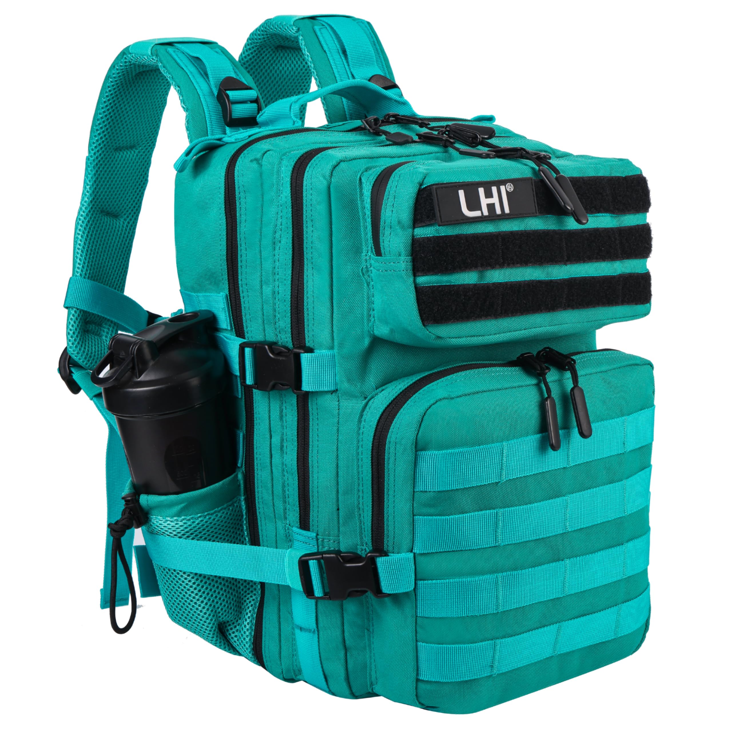 LHI Tactical Military Backpack for Men and Women 25L Army Assault Pack Bag Large Rucksack with Molle System-Lake Blue