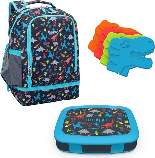 Bentgo 2-in-1 Backpack & Insulated Lunch Bag Set - Kids Dinosaur Prints with 4 Reusable Ice Packs