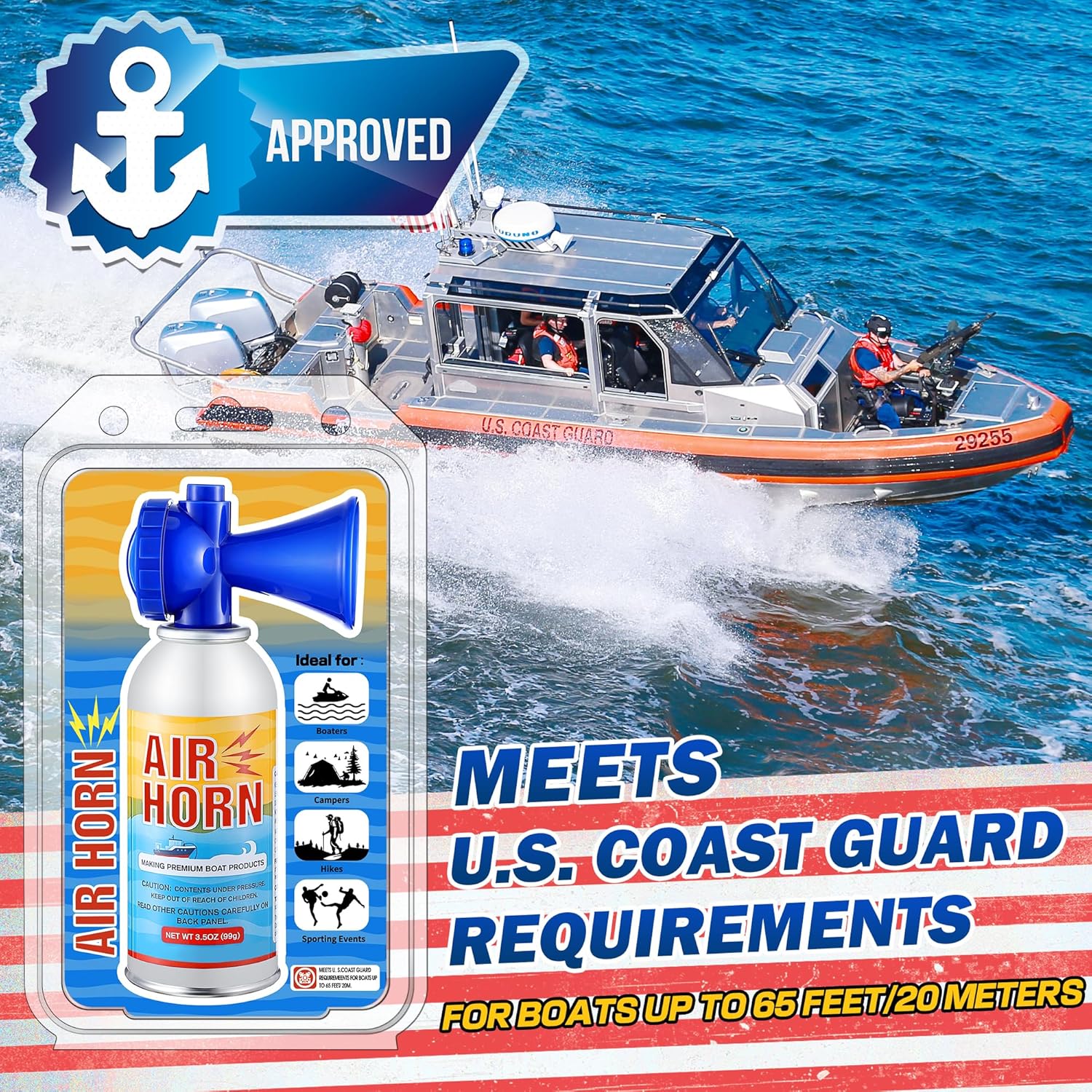 Air Horn 2-Pack - 122dB Loud Marine Safety Horns | Ideal for Boating, Camping & Hiking