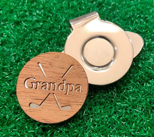 The Quintessential Hostess Grandpa Engraved Golf Hat Clip and Ball Marker Mahogany Personalized for Dad