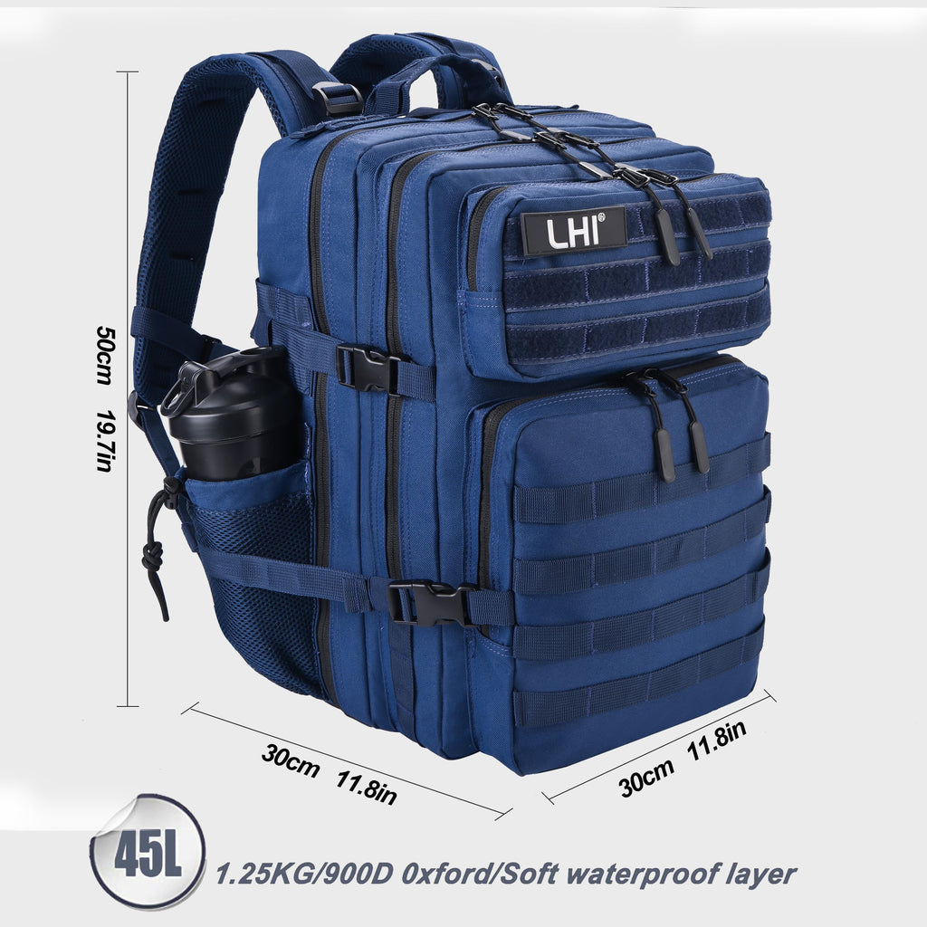 LHI Military Tactical Backpack for Men and Women 45L Army 3 Days Assault Pack Bag Large Rucksack with Shoe Compartment - Black and White