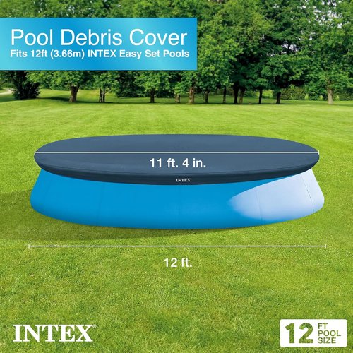 INTEX 28022E Pool Cover - Durable Fit for 12ft Round Easy Set Pools | Includes Drain Holes & Rope Tie