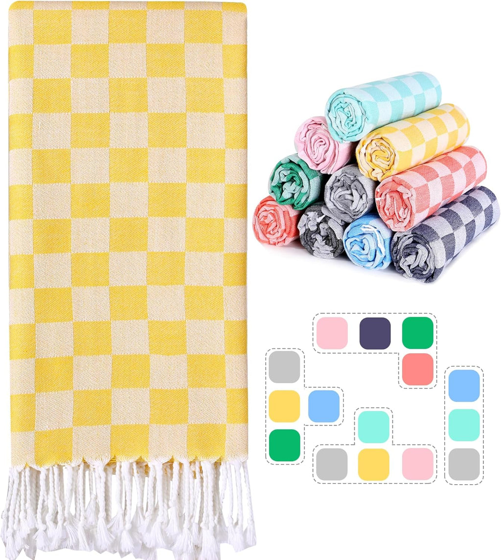 Skiennix Checkered Plaid Cotton Beach Towel - Extra Large, Soft & Fast Drying, Sand Proof, Compact