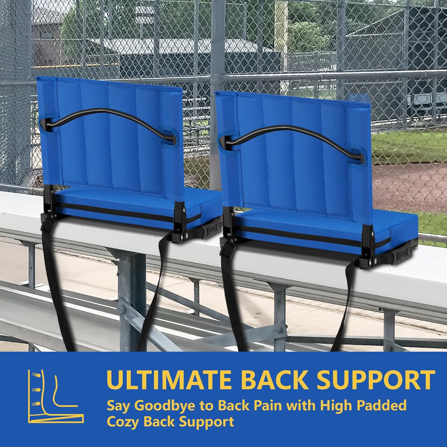 Skiennix Portable Stadium Seat - Comfy Padded Cushion with Back Support | Folding Chair with Cup Holder & Strap