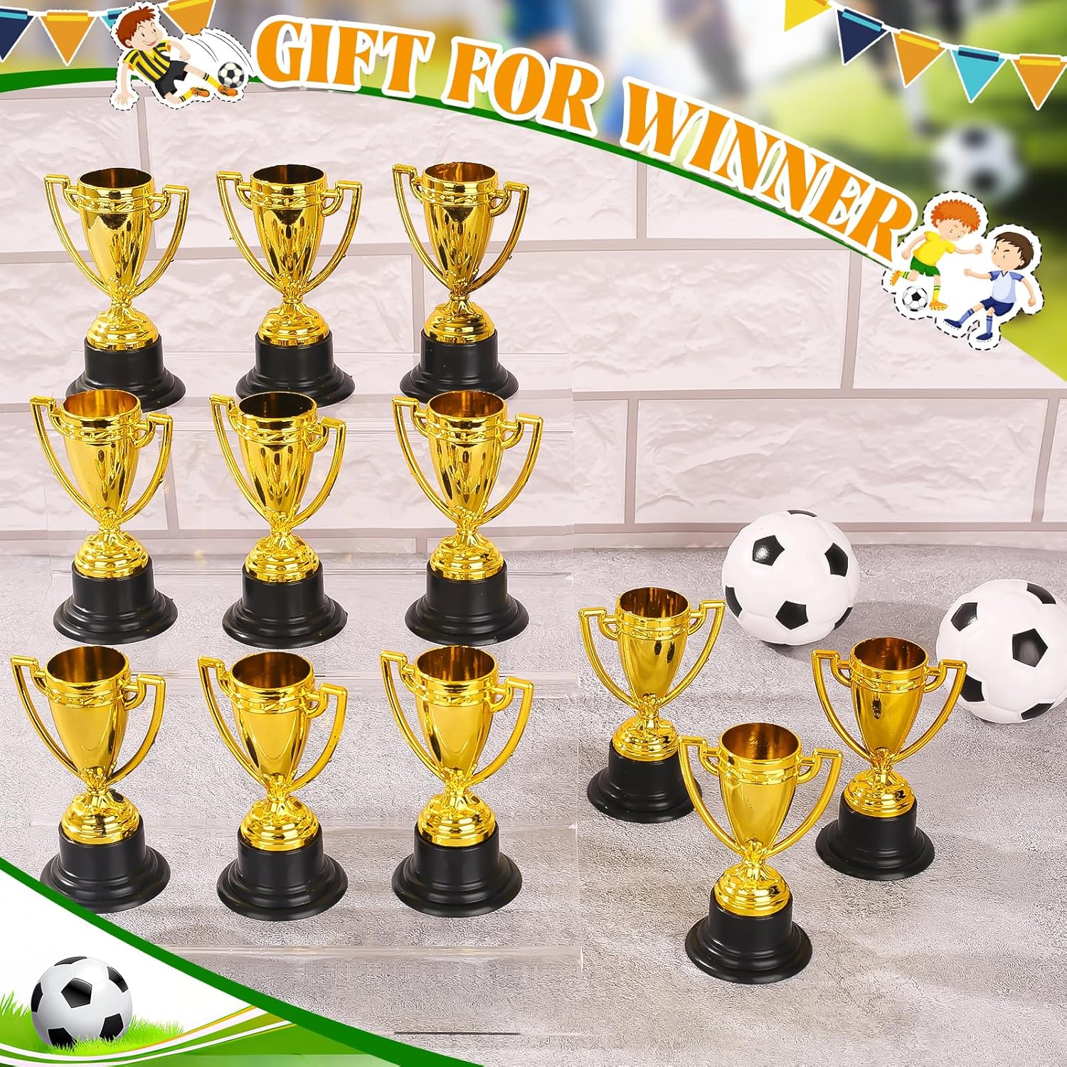Skiennix Mini Trophies - Bulk Plastic Gold Trophy Cups for Kids' Sports Tournaments | 3.4 Inches