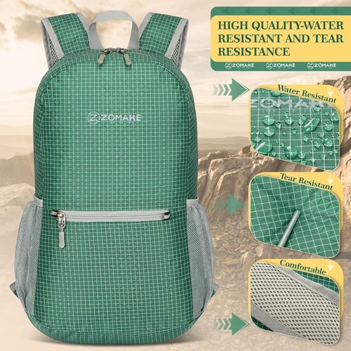 ZOMAKE Ultra Lightweight Hiking Backpack 20L - Packable Small Backpacks Water Resistant Daypack for Women Men(Forest Green Plaid)