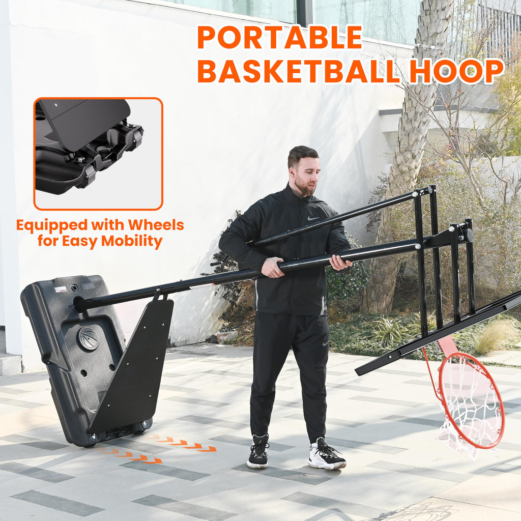 Feelwin Portable Basketball Hoop for Backyard Driveway, Adjustable Outdoor Basketball Goal with Stable Base and Shatterproof Backboard for Youth and Adults