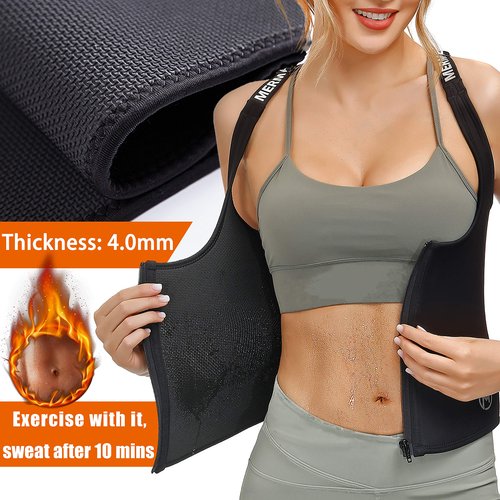 MERMAID'S MYSTERY Waist Trainer Vest For Women Neoprene Sauna Sweat Workout Exercise Gym Tank Top Body Slim Stomach Tummy Shaper Trimmer Wrap Belt Zip Up Corset Suit Hot Band Zipper Strap (M) Black